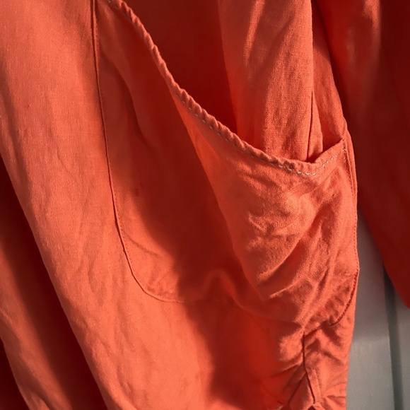 Tribal linen blend tunic with front pockets, mango, extra large - Picture 3 of 9